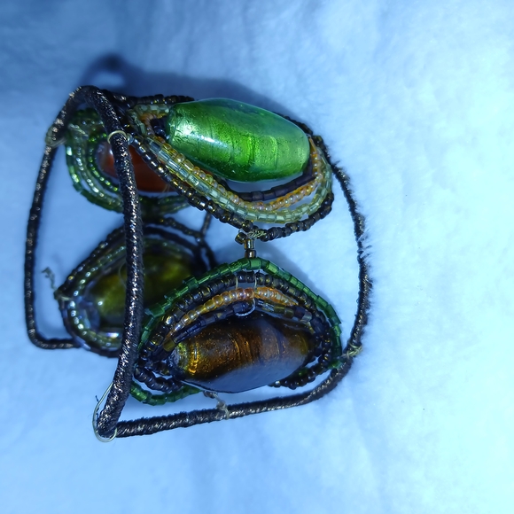 Handcrafted African Orange, Brown, Yellow and Green Wire Bracelet - Picture 2 of 4